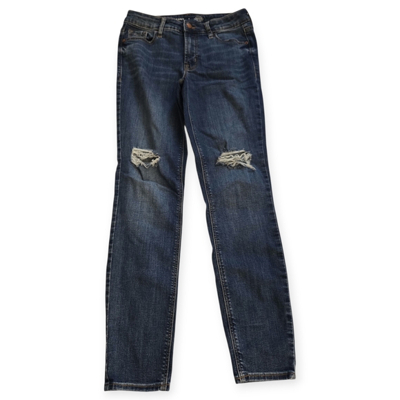 Old Navy Women's Rockstar Skinny Jeans - Distressed Dark Blue - Picture 1 of 5